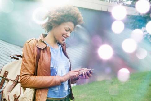 Woman viewing ad cellphone