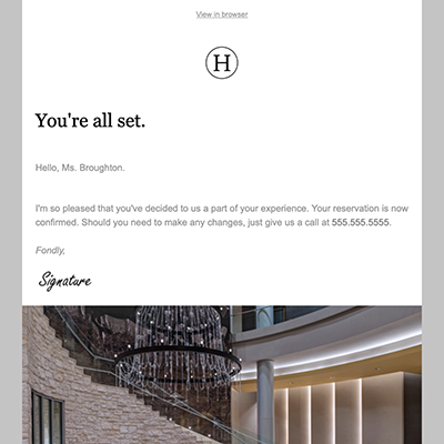 hotel confirmation email template