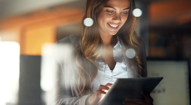 woman working on tablet