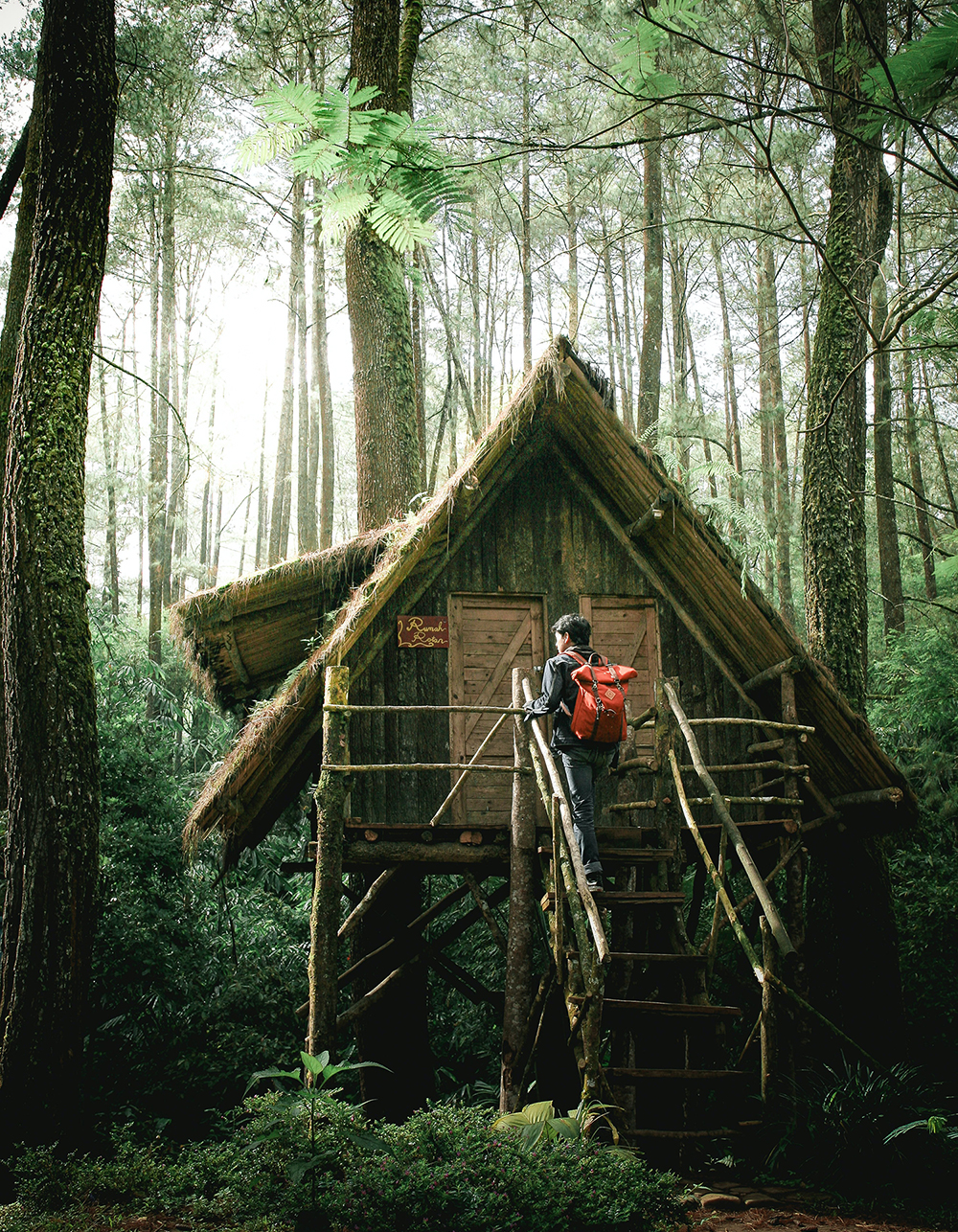 person going to the nipa hut house