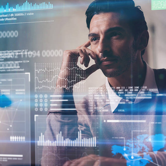 man looking at data man looking at data